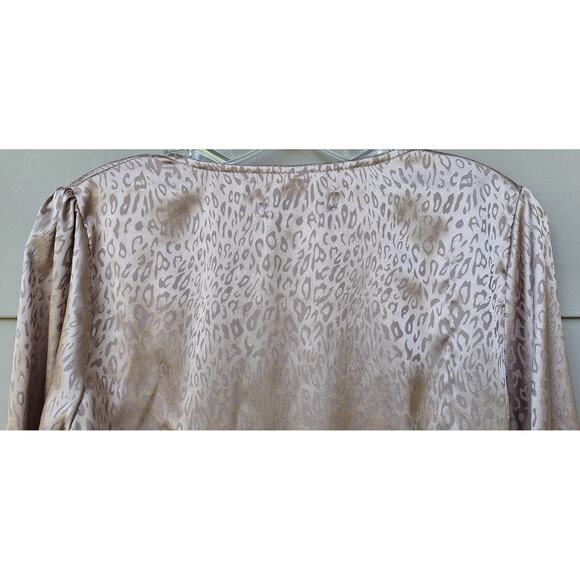 DO+BE Satin Animal Print Cheetah Peplum Balloon Sleeves Y2K Top Blouse M - Picture 9 of 10